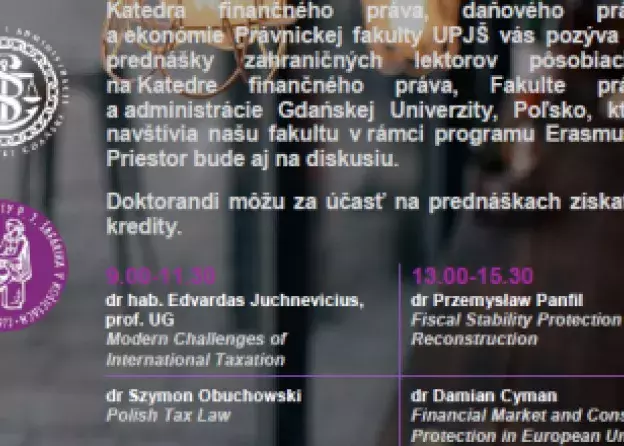 Wizyta pracowników Katedry Prawa Finansowego na Wydziale Prawa Uniwersytetu Pawła Józefa Safaryka w…