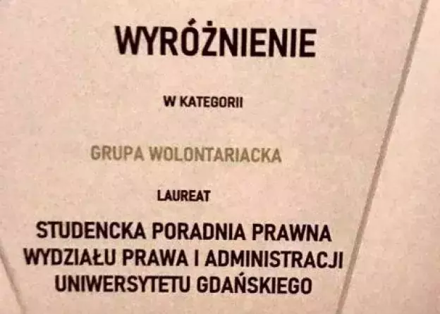 „Aktywni w Europejskiej Stolicy Wolontariatu” - wyróżnienie dla Studenckiej Poradni Prawnej WPiA UG